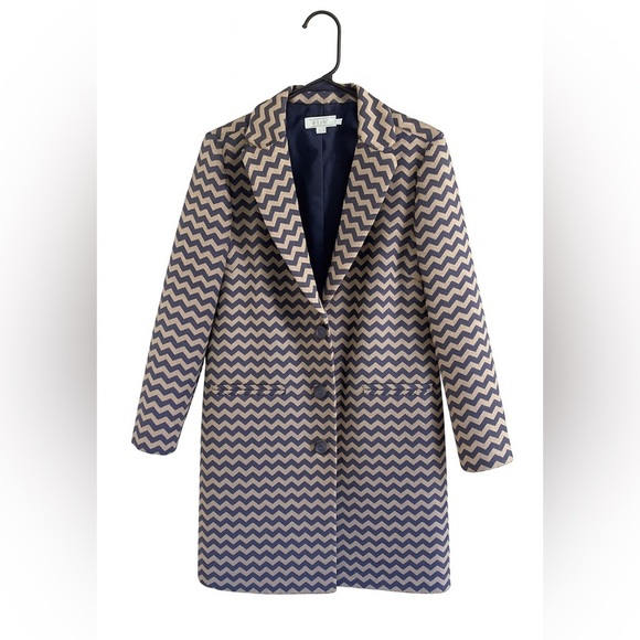 Boden Amelia Chevron Zig Zag Wool Blend Dress Coat Purple Taupe Size 10 - Picture 1 of 4